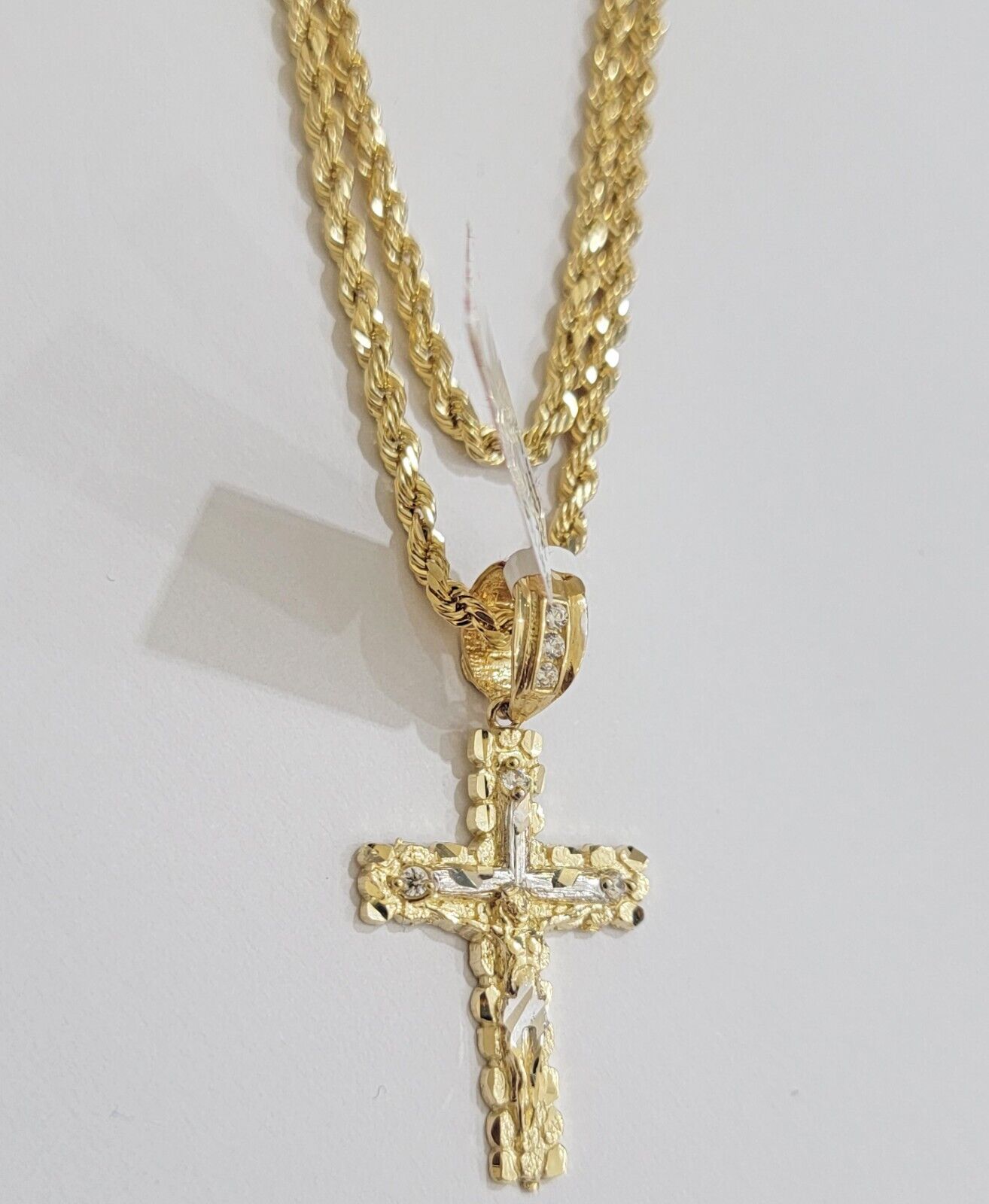 14k Gold Rope Chain Necklace Cross Charm Pendant Set 16-28" inch 3mm , Real 14KT