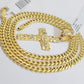 Real 14k Gold Chain & Cross pendant Set 14kt Miami Cuban Link Chain 4mm & Cham