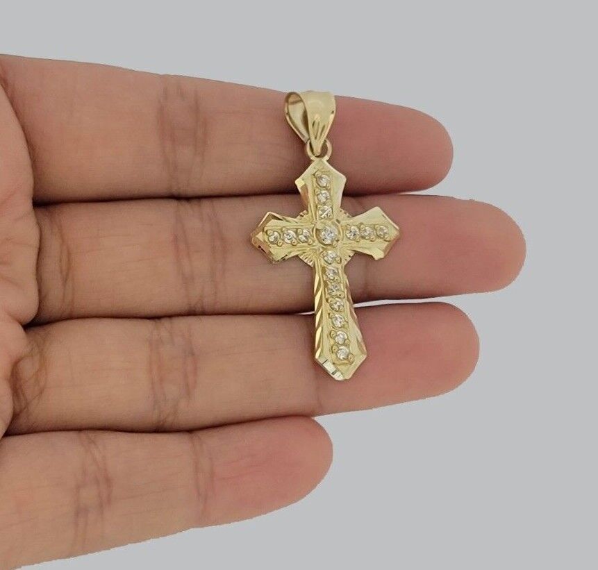 10k Yellow Gold Franco Chain Jesus Cross Charm Pendant 2mm 16-24 Inches Necklace