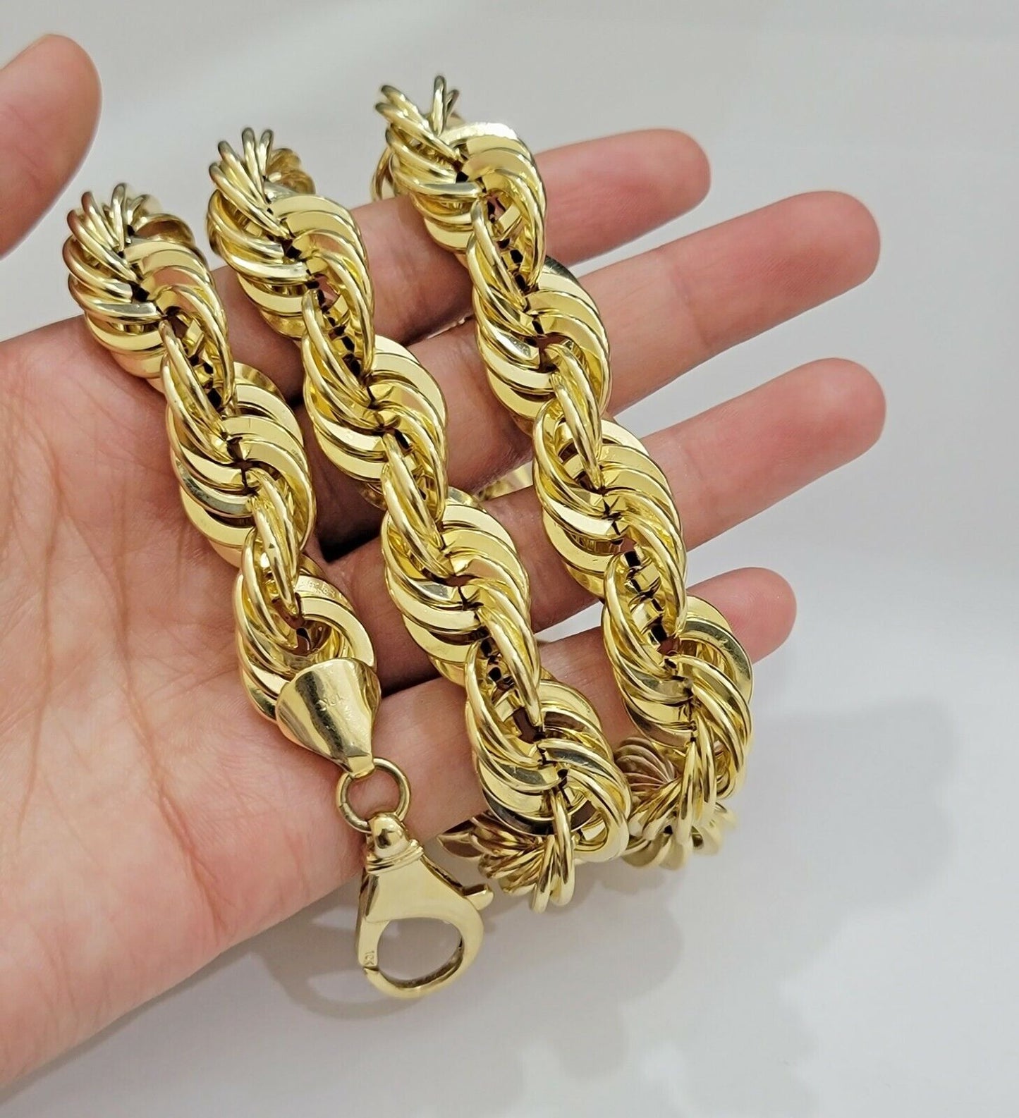 REAL 10k Gold Rope Chain Necklace 24 Inch 17mm Thick Diamond Cuts Men's 10kt