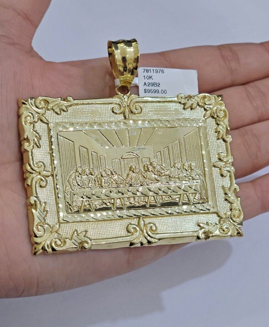 Real 10k Gold Pendant Charm Last Supper Square Jesus 10kt Yellow 1.5-3 Inch SALE