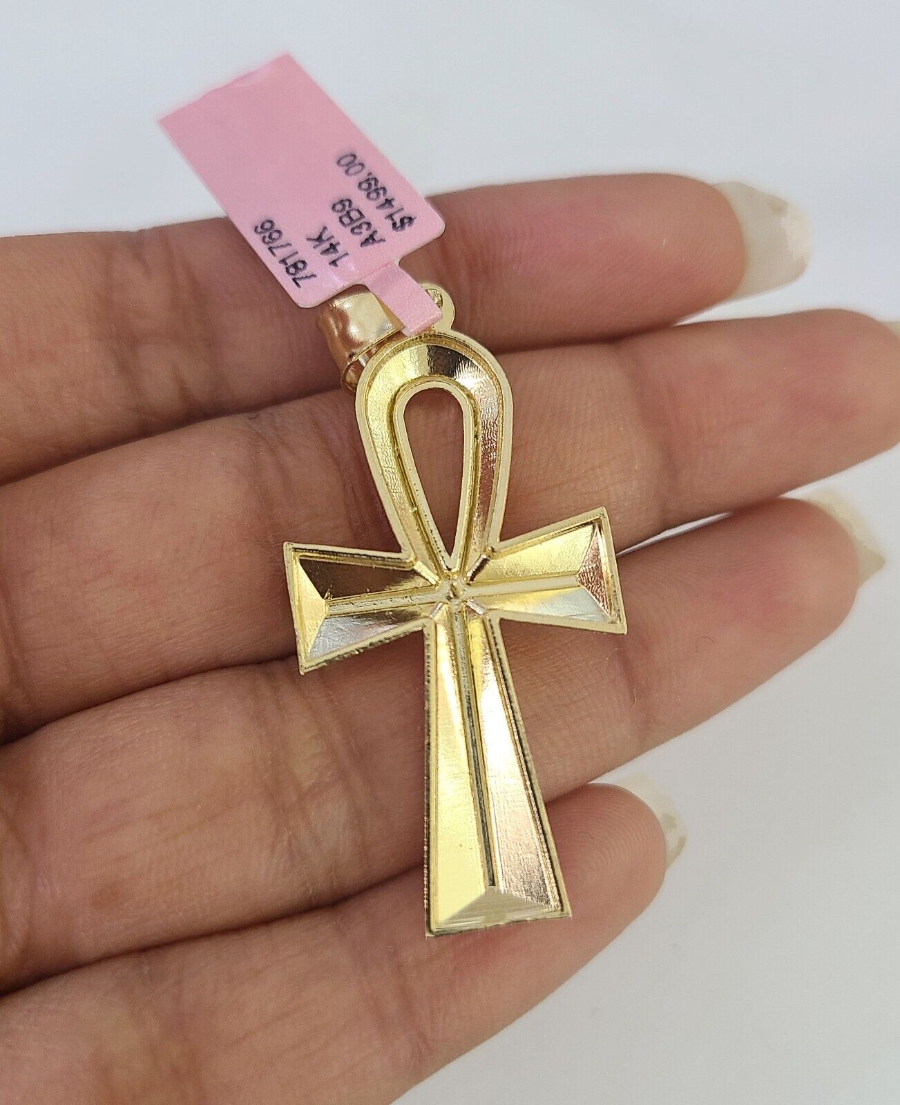 Real 14k Gold Chain Ankh Cross Pendant Set 14kt Miami Cuban Link Chain 5mm Charm