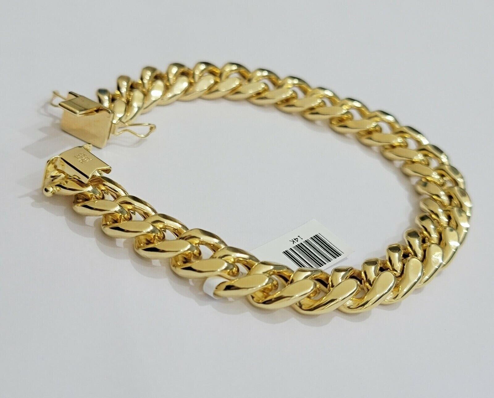 14k Yellow Gold Bracelet Mens Miami Cuban Link 13mm 8.5 Inch Box Clasp REAL