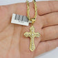 10kt Gold Milano Rope Chain Jesus Cross Charm Pendant Set 18-24'' Inch Necklace