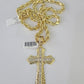 10k Yellow Gold Rope Chain Jesus Cross Charm Pendant 18-30'' Inch 7mm  Necklace