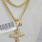 10k Gold Chain Jesus Cross Pendant Set Miami Cuban Necklace 4mm 18"-26" Charm