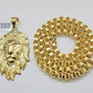 Real 10kt Gold Box Byzantine Necklace Lion Charm Pendant SET Chain 22 Inches 6mm