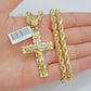 14k Gold Rope Chain Necklace Jesus Cross Charm Pendant Set 20-28" inch 5mm, REAL