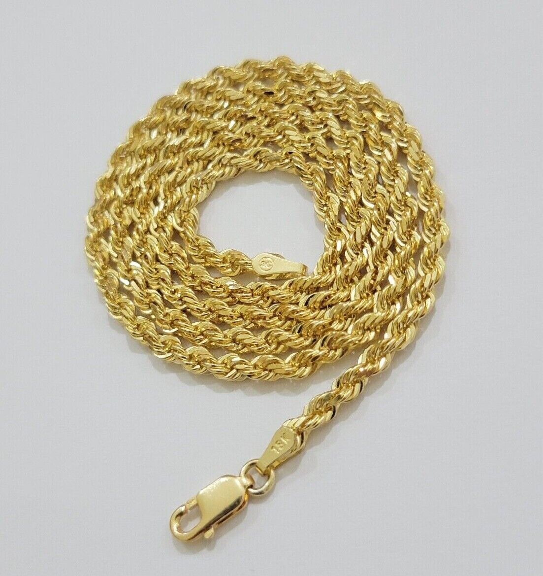 Real 18kt Yellow Gold Rope Chain Necklace 3mm 20' Inch Men Women SOLID HEAVY 18k