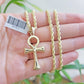 10k Gold Rope Chain Ankh Cross Charm Pendant Set 18"-28" inch 3mm Necklace, REAL