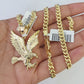 10k Gold Chain Eagle Pendant Set Miami Cuban link Necklace 5mm 20"-30" Charm