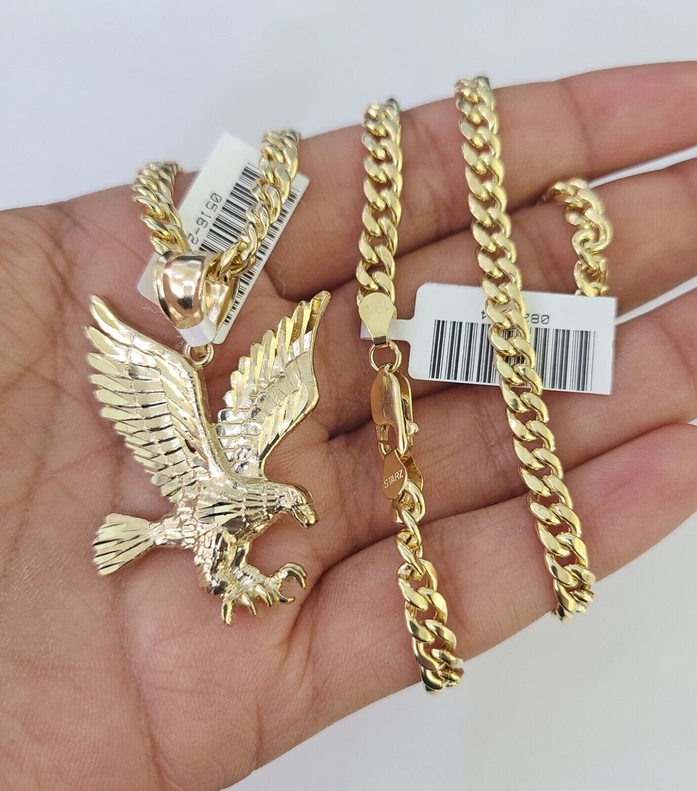 10k Gold Chain Eagle Pendant Set Miami Cuban link Necklace 5mm 20"-30" Charm