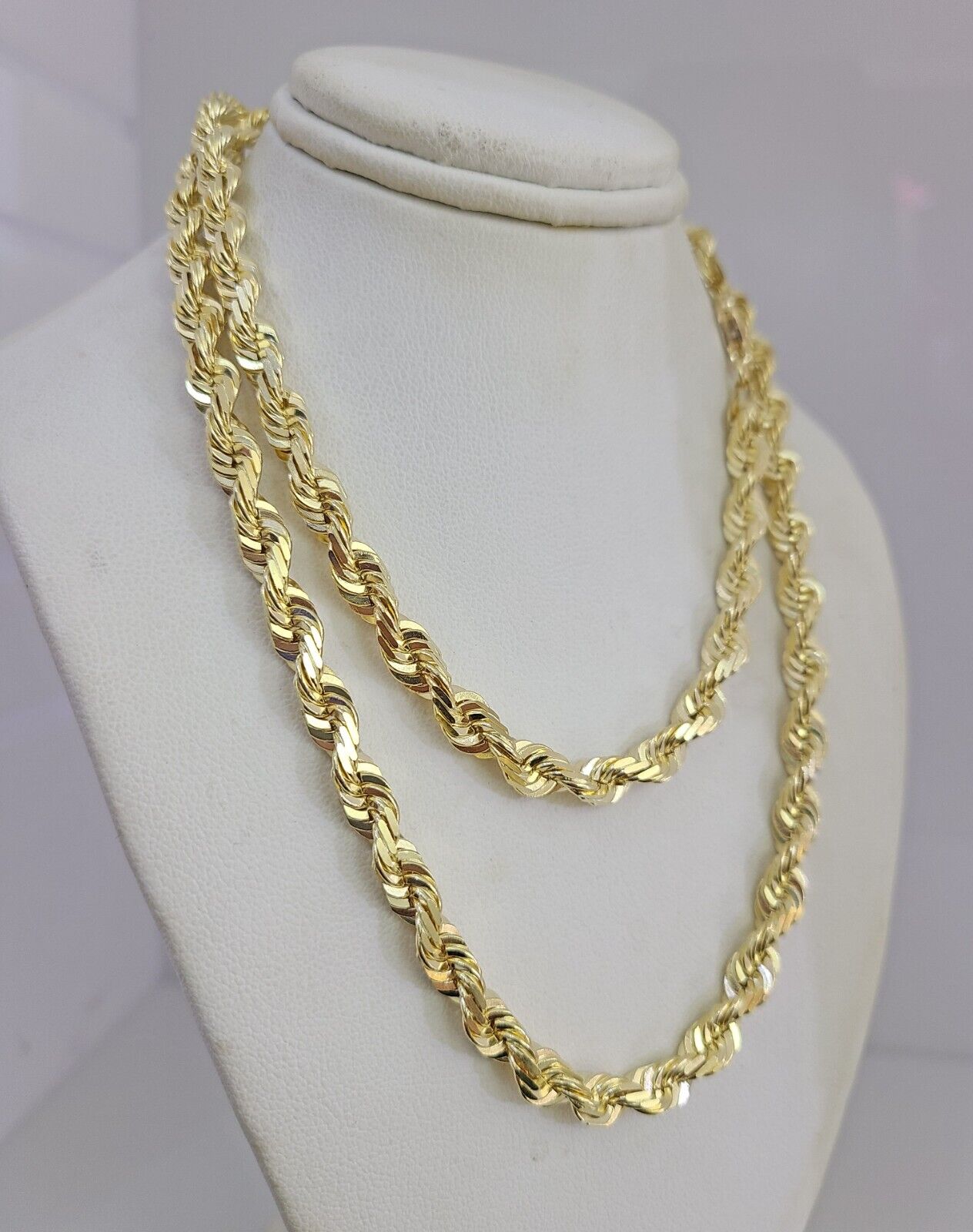 10k Rope Chain Necklace 6mm Solid link Diamond Cut 24" Men Women Yellow Gold