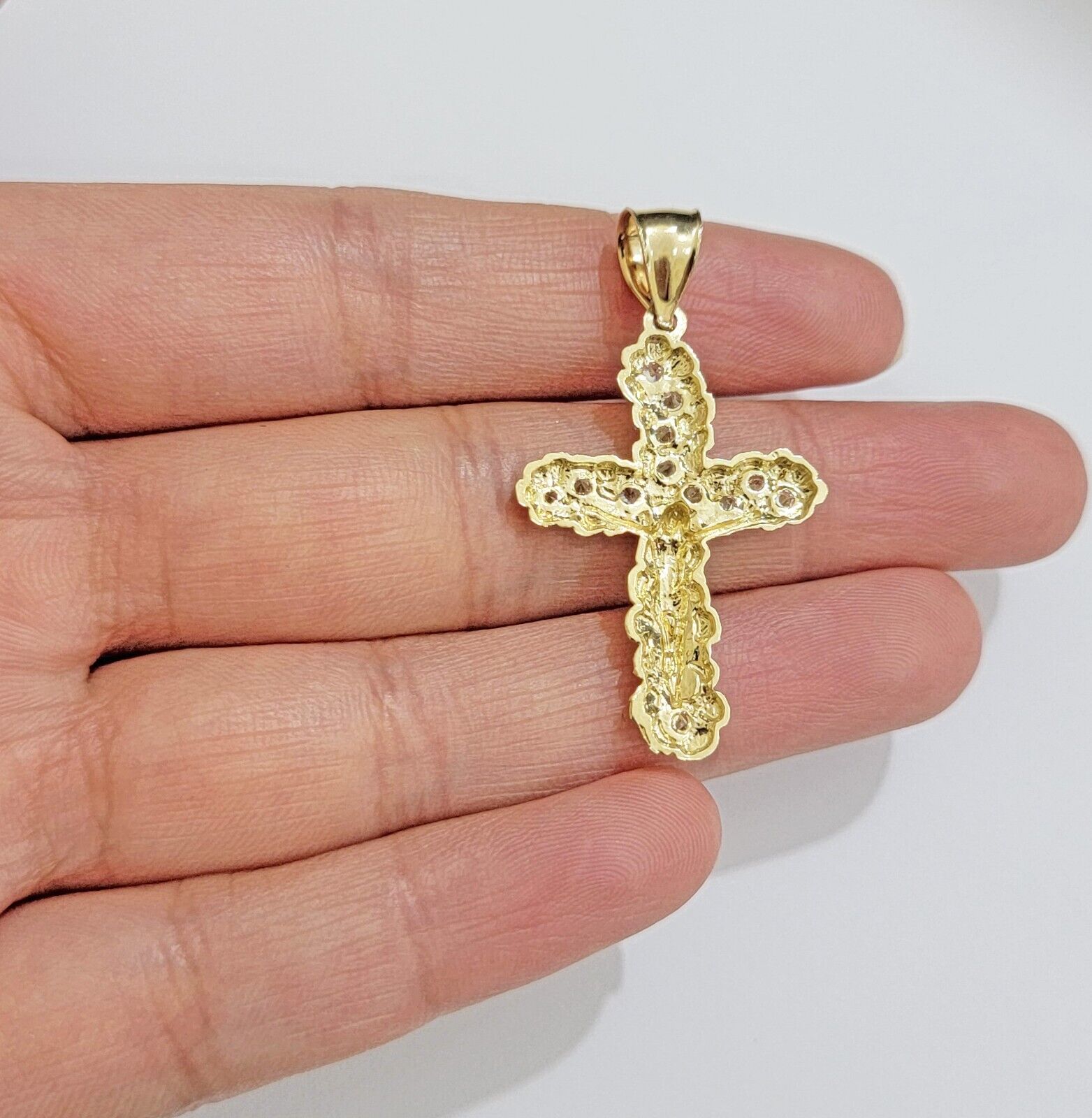 10k Gold Rope Chain Jesus Cross Charm Pendant Set 18-28