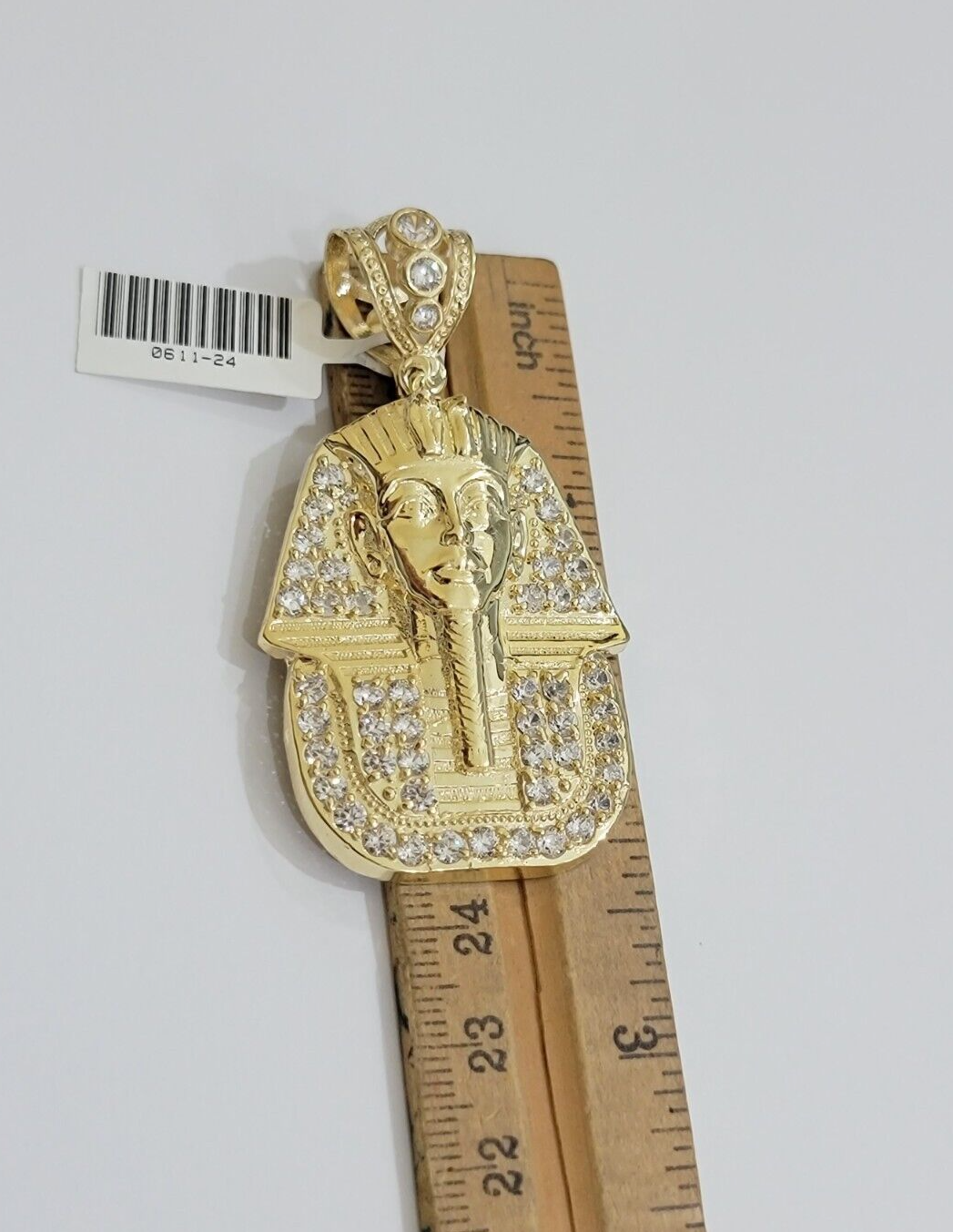 Real 10kt Pharoah Charm Pendant CZ 10k Yellow Gold For Chain Necklace 2.2'' SALE