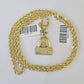 10kt Yellow Gold Rope Chain Everybody Eats Charm Pendant 18-28 Inch Necklace 3mm