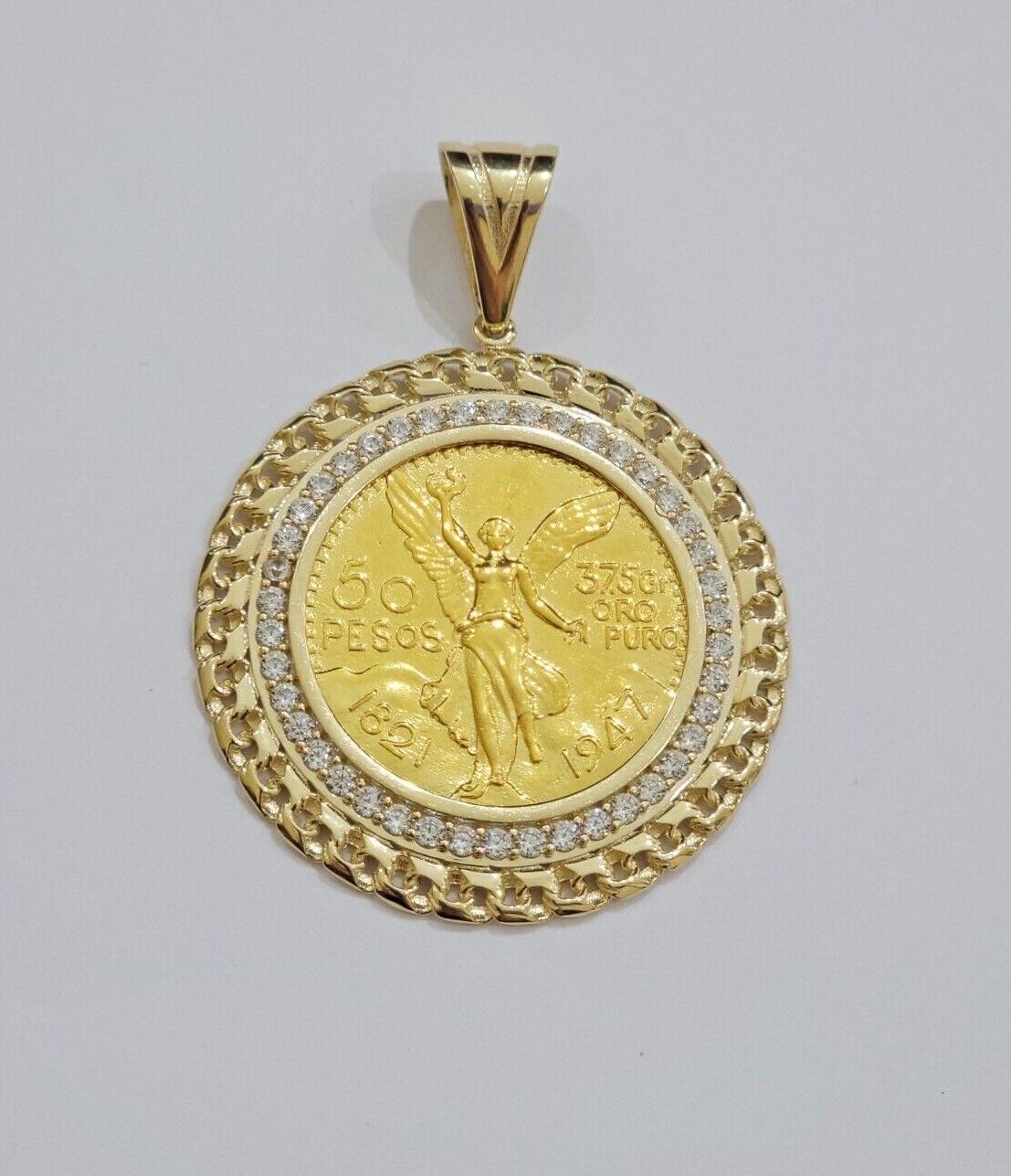 10k Gold Mexican Centenario Copy Coin Charm 50 Pesos Bezel 10kt Pendant Replica