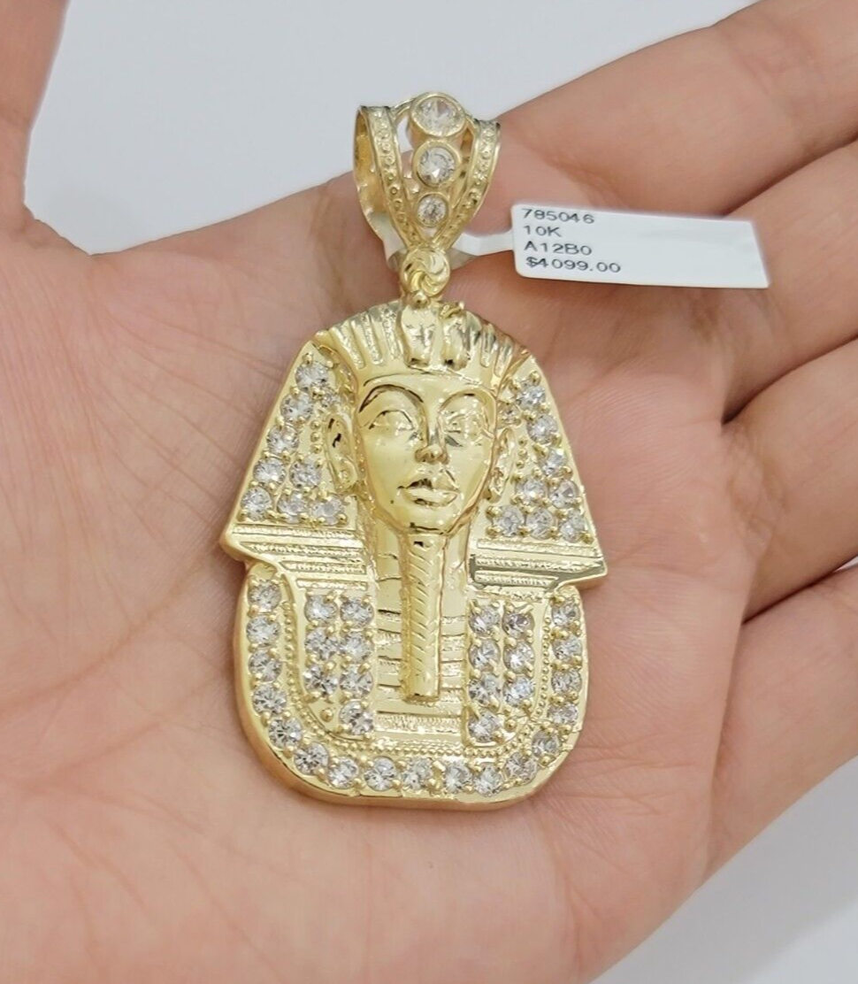 Real 10kt Pharoah Charm Pendant CZ 10k Yellow Gold For Chain Necklace 2.2'' SALE