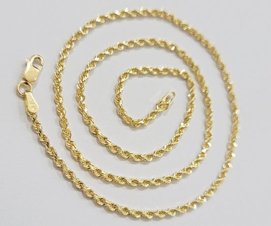 Real 18k Yellow Gold Rope Chain Necklace 20 Inch 2mm Men Women 18 KT SOLID, SALE