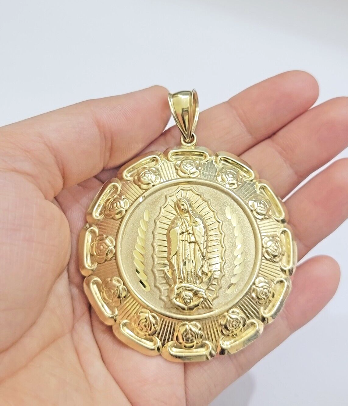 Jesus Virgin Mary Charm Pendant Real 10k Yellow Gold For 10kt Chain Necklace New