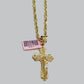 Solid 14kt Gold Rope Chain Necklace Jesus Cross Charm CZ Pendant 28'' Inches 4mm