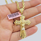 Solid 14kt Gold Rope Chain Necklace Jesus Cross Charm CZ Pendant 24'' Inches 4mm