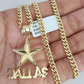 10k Gold Chain Dallas Star Pendant Set Miami Cuban Necklace 4mm 18"-26" Charm