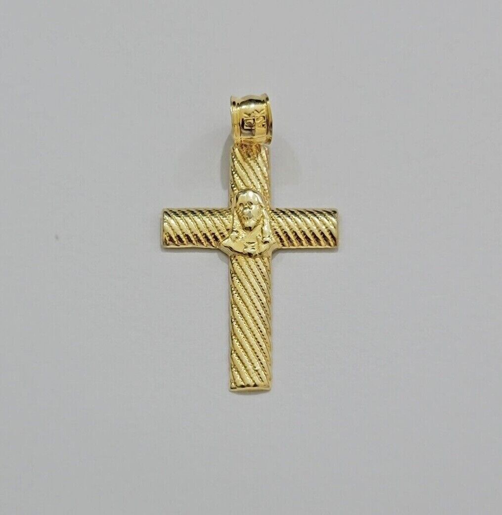 10k Yellow Gold Rope Chain Jesus Cross Charm Pendant Set 18-28'' Inches Necklace