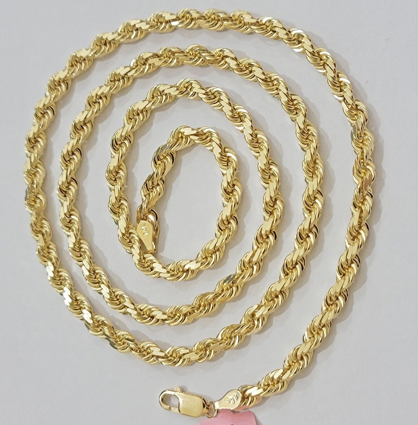 Real 14k Yellow Gold Rope Chain Necklace 4.5mm 18- 26 Inch Diamond Cut SOLID 14K