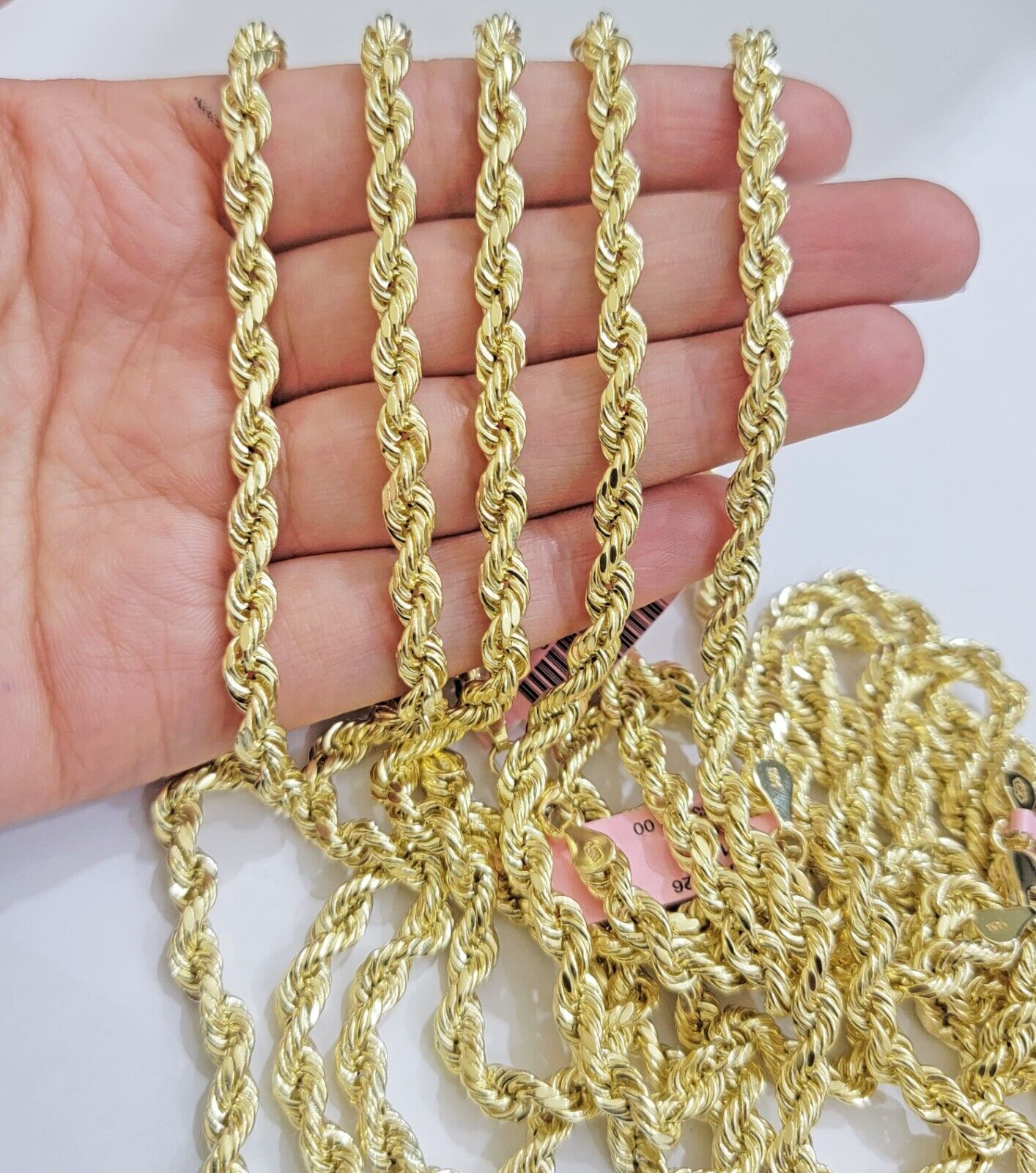 REAL 14k Gold Rope Chain Necklace 5mm 18-26Inch Diamond Cut Men 14KT Yellow GOLD