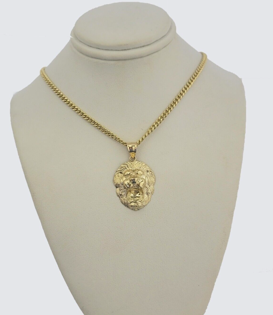 10kt Gold Miami Cuban Chain Lion Head Charm Pendant 3mm 16-28 Inch Necklace SALE