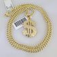 10k Gold Chain Dollar Pendant Set Miami Cuban Necklace 4mm 18"-26" Charm