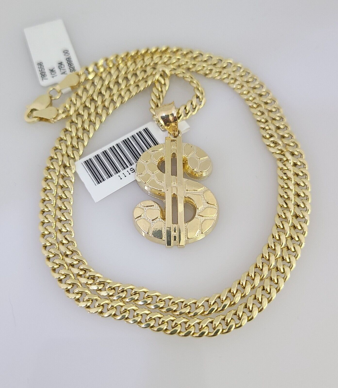 10k Gold Chain Dollar Pendant Set Miami Cuban Necklace 4mm 18"-26" Charm