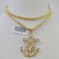 Real 10k Gold Box Byzantine Necklace Jesus Anchor Charm SET Chain 3mm 24" Inches