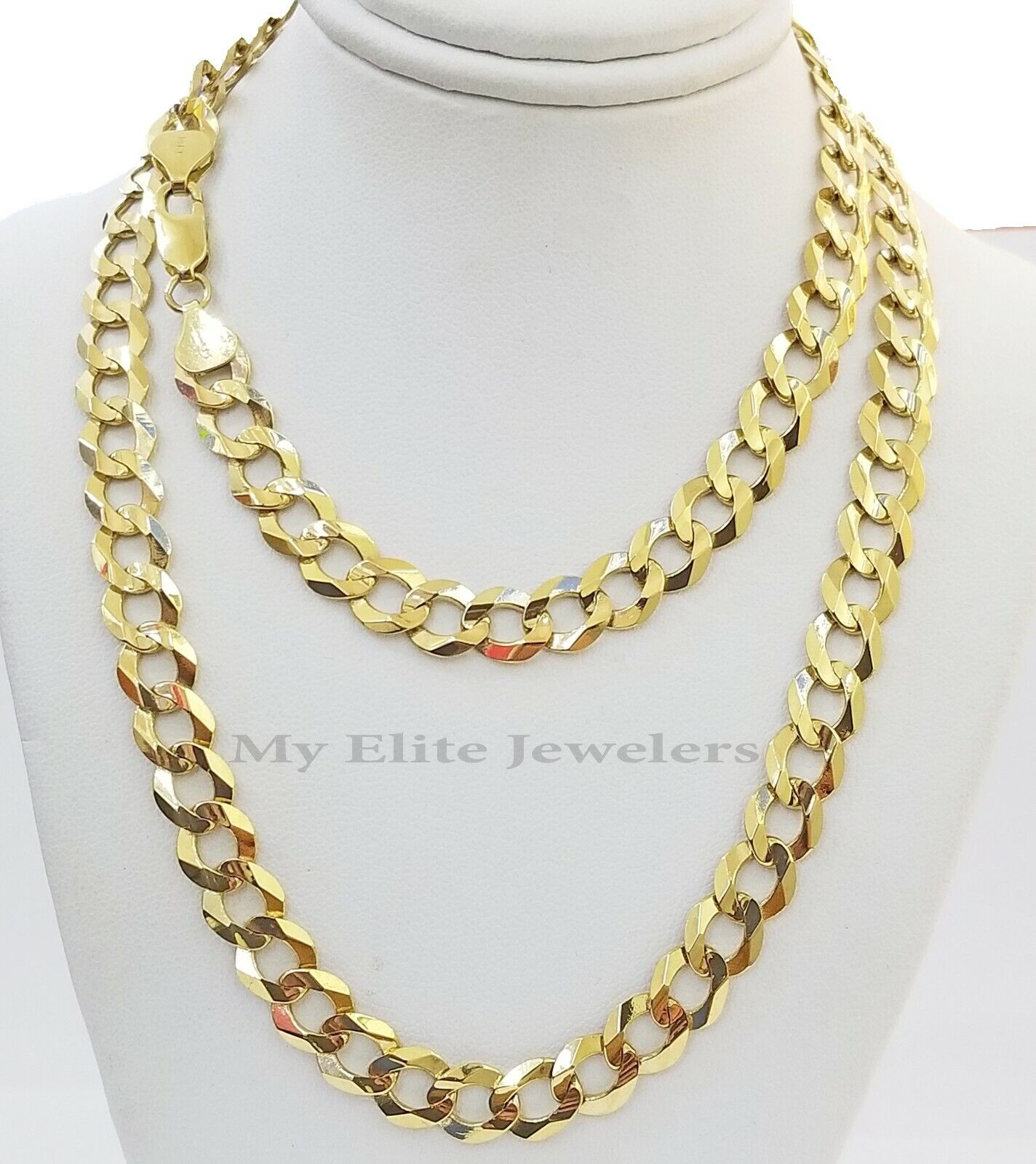 Solid 14k Yellow Gold Cuban Curb Link Chain 9mm Necklace 22