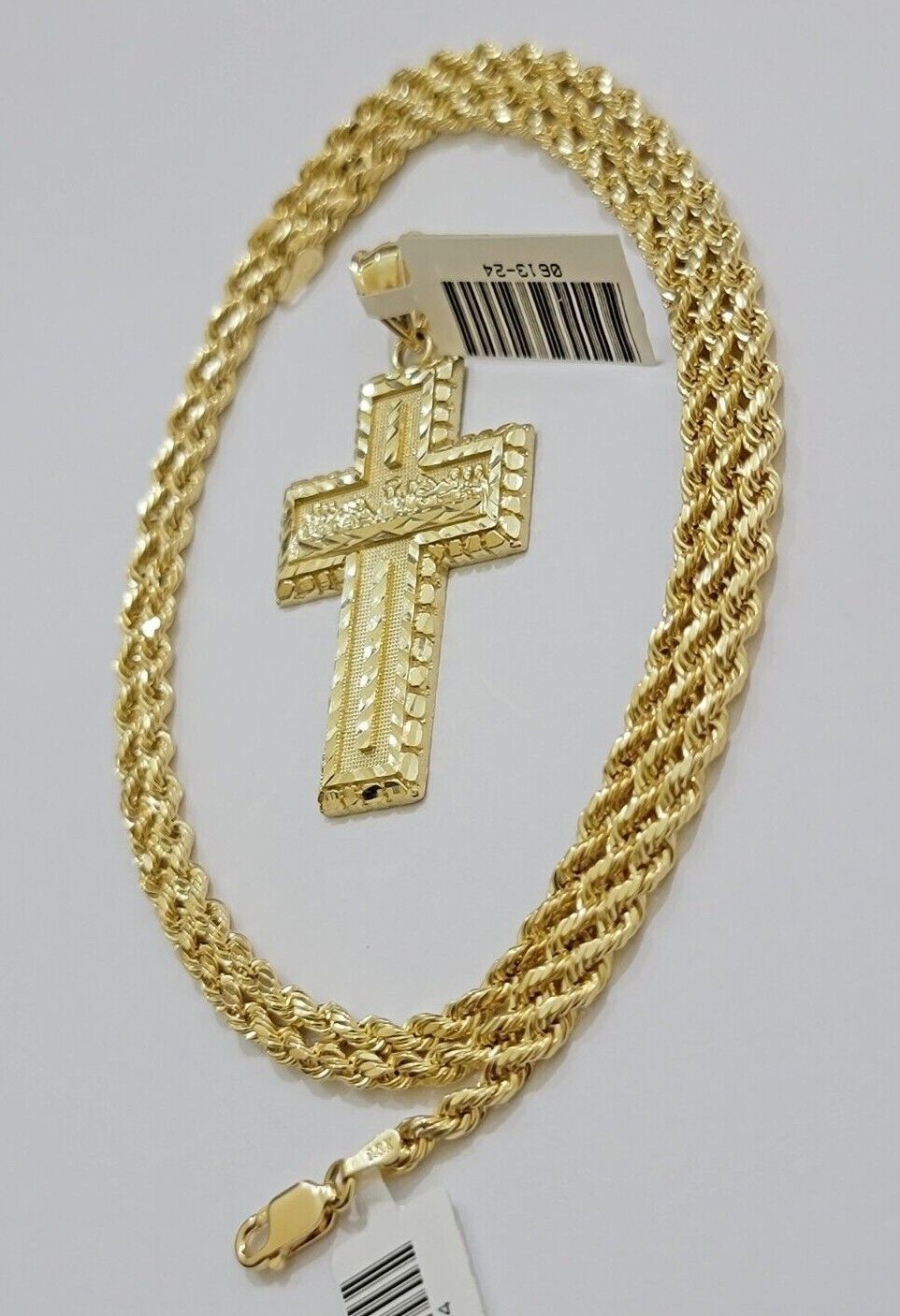 10k Yellow Gold Rope Chain Last Supper Cross Charm Pendant 18-28'' Inch Necklace