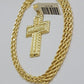 10k Yellow Gold Rope Chain Last Supper Cross Charm Pendant 18-28'' Inch Necklace