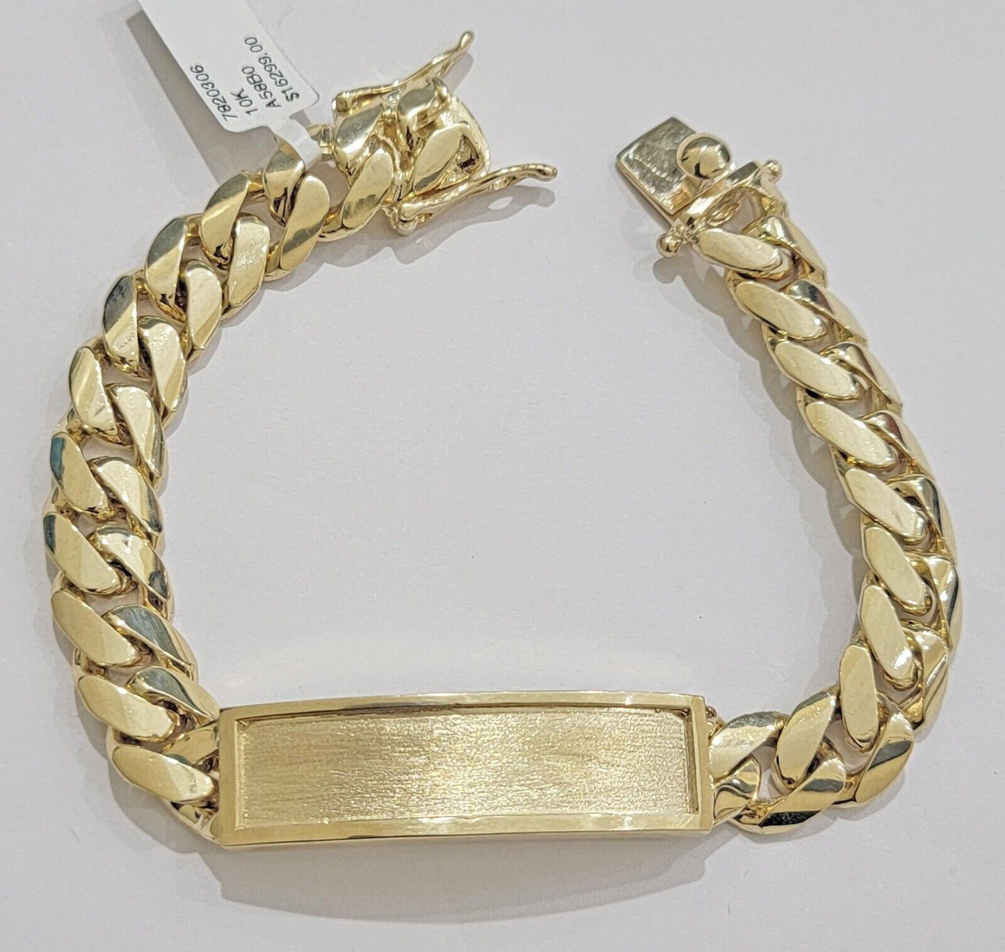 Real 10k Gold Bracelet ID Miami Cuban Solid link 10mm Name Plate 7.5" Box Lock