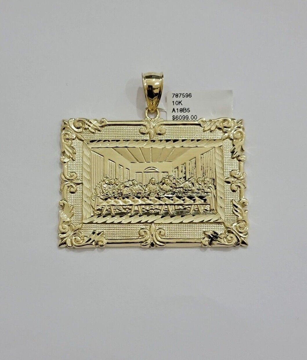 Real 10k Gold Pendant Charm Last Supper Square Jesus 10kt Yellow 1.5-3 Inch SALE