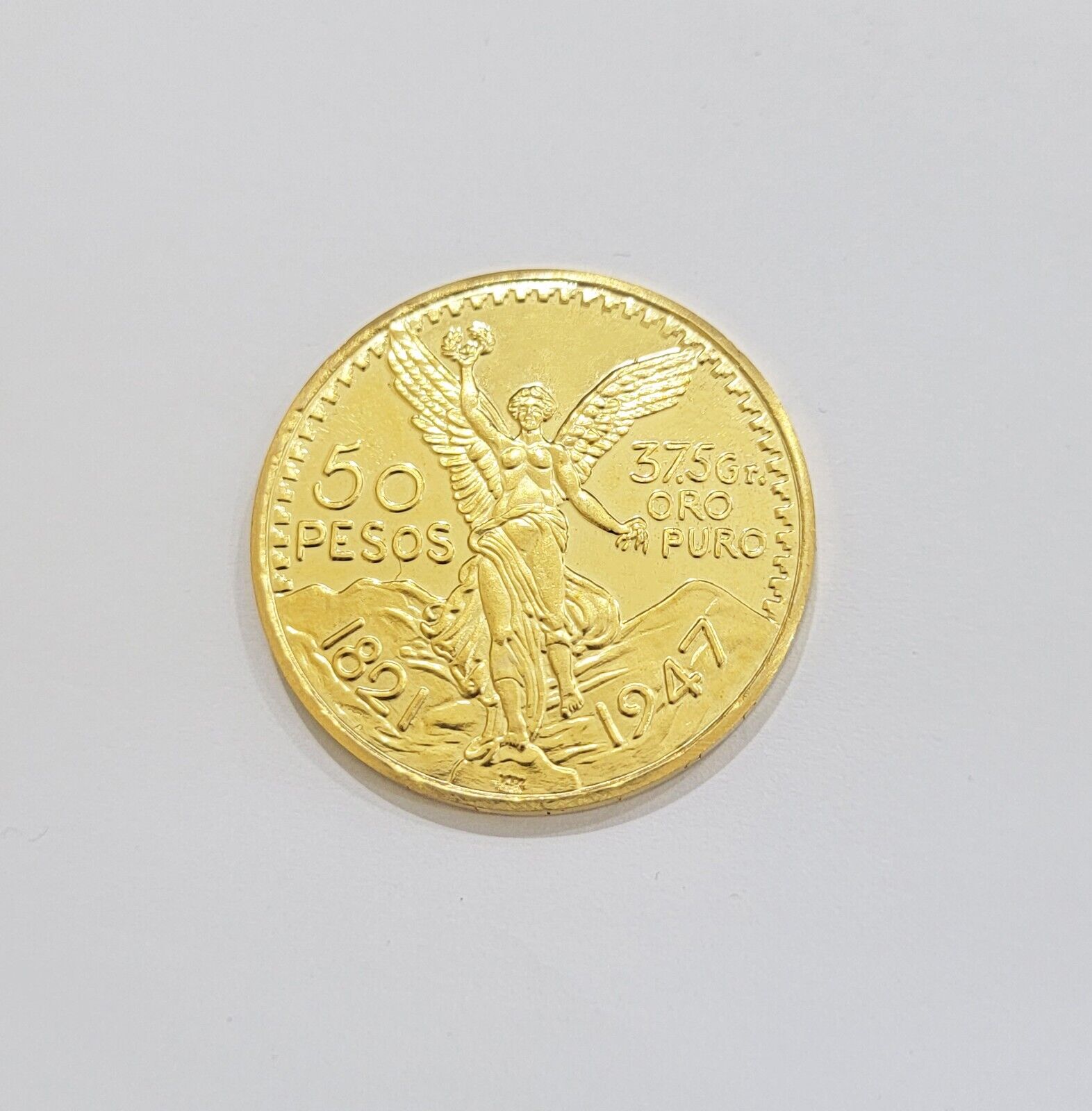 Mexico Gold 50 Pesos 1821 1947 Date Copy Coin SOLID 14k Gold Charm Centenario