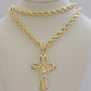 14k Gold Rope Chain Necklace Jesus Cross Charm Pendant Set 18-28" inch 5mm, REAL