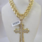 10k Rope Chain Yellow Gold Jesus Cross Charm Pendant 18-30'' Inches 8mm Necklace