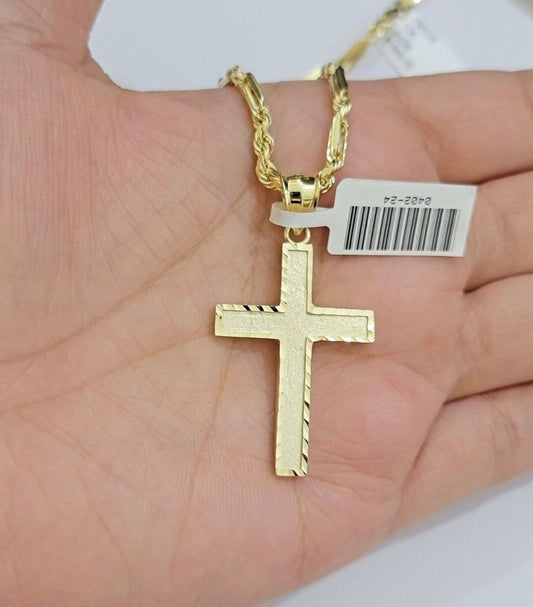 10k Gold Milano Rope Chain Plain Cross Charm Pendant Set 18-24'' Inches Necklace