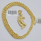 10k Gold Rope Chain Praying Hand Charm Pendant Set 18-28''Inch 3mm Necklace REAL