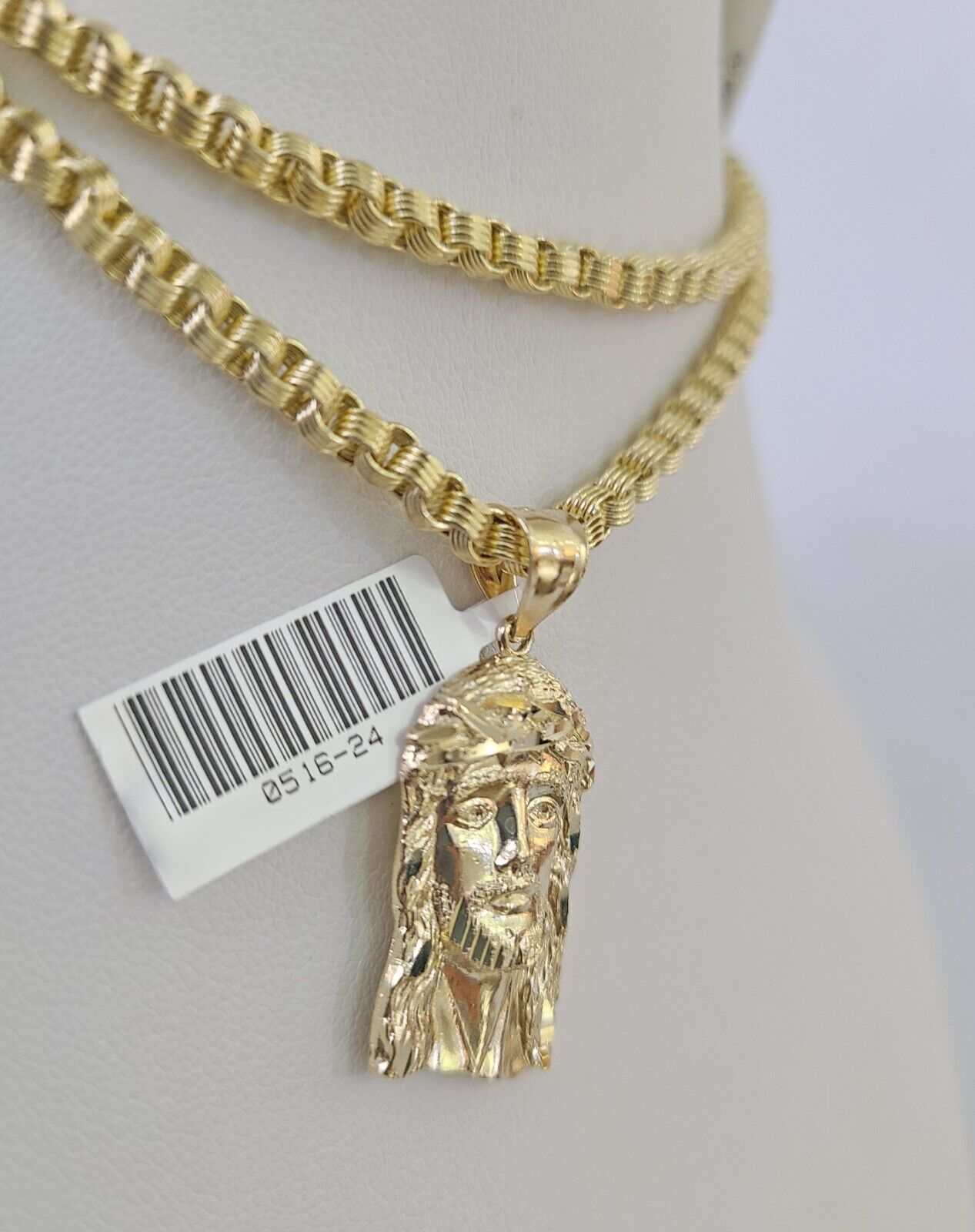 Real 10k Gold Byzantine Necklace Jesus Head Charm SET Chain 18"-30" 3mm Pendant