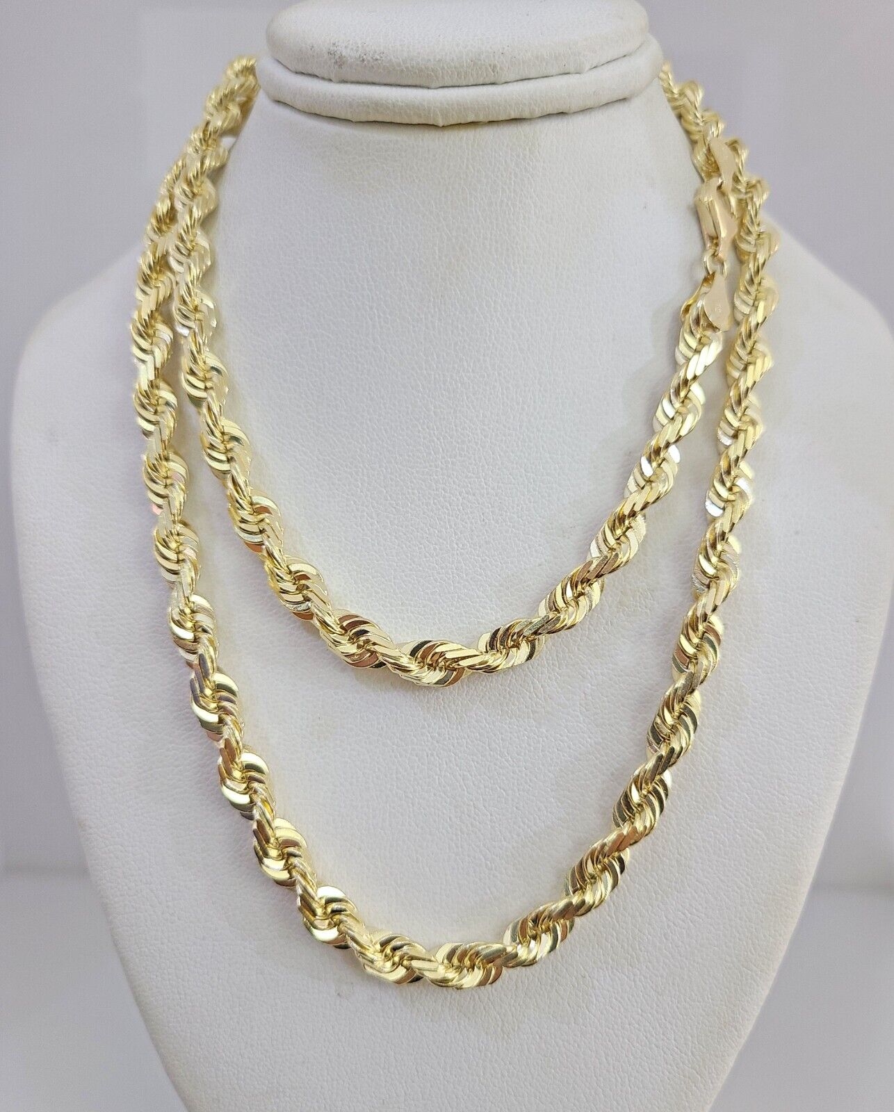 10k Rope Chain Necklace 6mm Solid link Diamond Cut 26" Men Women Yellow Gold