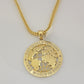 10k Yellow Gold Franco Chain Necklace World Map Charm Pendant 5mm 20-26'' Inches