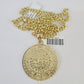 10k Gold Chain Mayan Calendar Pendant Set Miami Cuban link Necklace 5mm 20"-30"