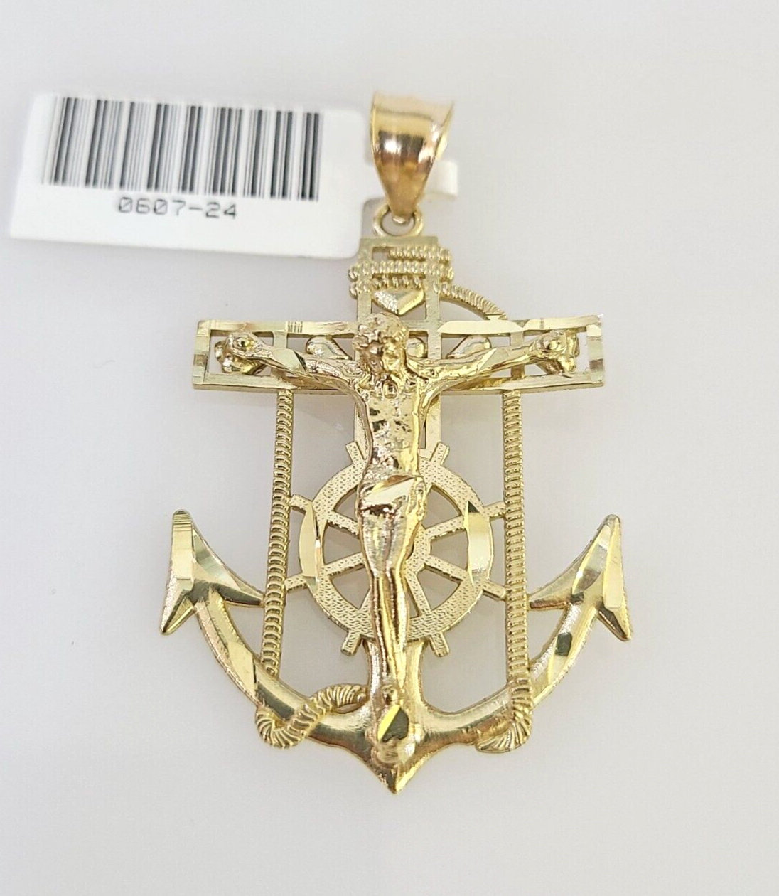 10k Yellow Gold Charm Jesus Anchor Pendant Real 10 KT Jesus crucifix