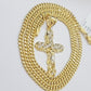 Real 10k Gold Jesus Cross Charm Chain Set Miami Cuban Link Necklace 2.5mm 18-26"